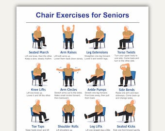Druckbare Stuhlübungen für Senioren Poster, Stuhlübungen für ältere Männer, Stuhlübungen Ausdrucke, Stuhlübungen Poster Pdf