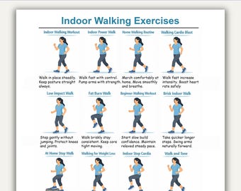 Walking Exercises Chart, Indoor Walking Exercise Plan, Walking Workout Printable, at Home Workout Plan Pdf, Easy Home Exercises Pdf
