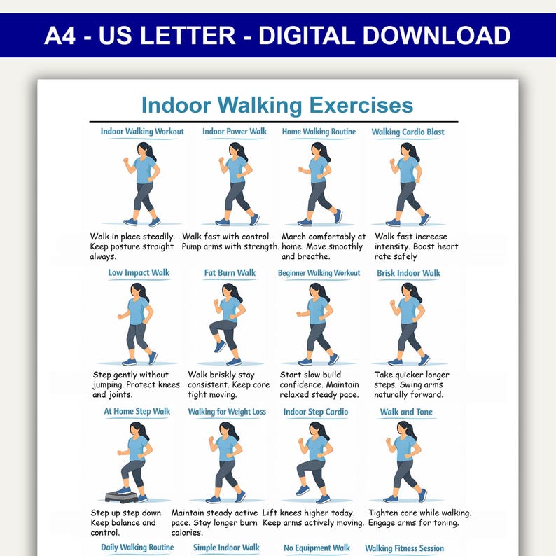 Simiple Walking Routine Walking Exercises Chart, Indoor Walking Exercise Plan, Walking Workout ...