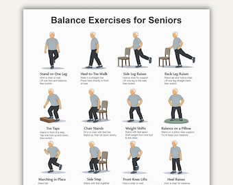 Printable Balance Exercises for Seniors, Senior Balance Exercise Chart, Senior Exercise Chart Pdf, senior workout routines, Home Workout Pdf