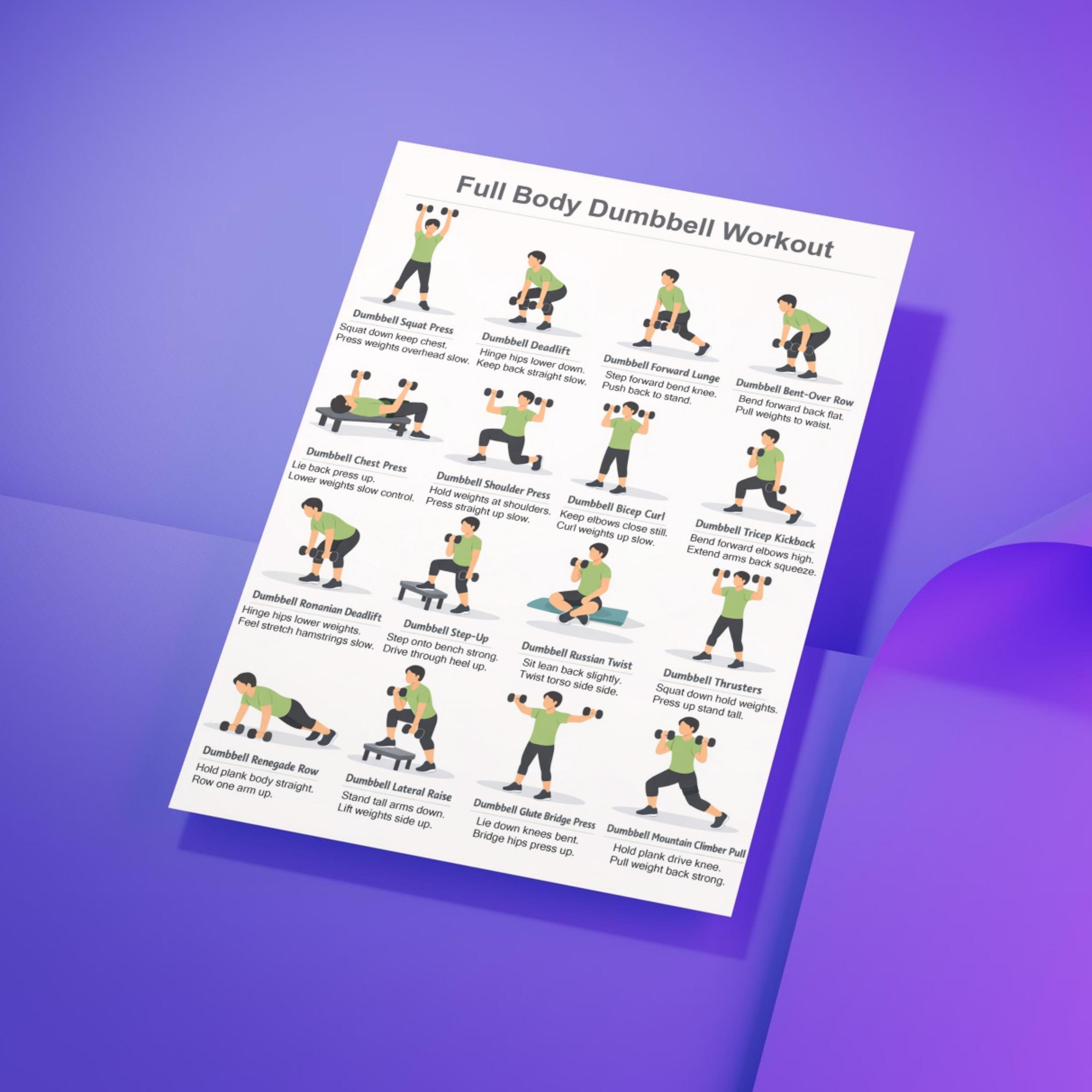 Full Body Dumbbell Workout Poster, Printable Dumbbell Workout Chart ...