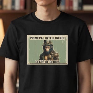 Steampunk Monkey Shirt, Gears of Genius Tee, Victorian Inventor Top, Scientist Gift, Mechanical Ape, Dark Academia T-Shirt, Unisex Clothing