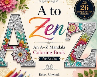 A-Z mandala-alfabet kleurboek voor volwassenen | Stressverlichting bij mindfulness (afdrukbare pdf)