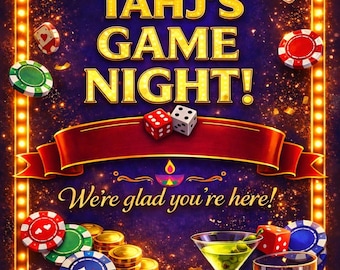 Cartello di benvenuto personalizzato per serata di gioco • Cartello personalizzato per festa in casinò • Tabellone stampabile o fisico