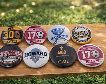 Anpassade personliga knappar: Skolanda, Sport, Alumni, Ministry Designs