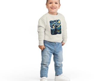 Maglietta per bambini con Schnauzer di Van Gogh / Maglietta per bambini con cane e Notte Stellata / Maglietta divertente con Schnauzer in miniatura / Regalo artistico per bambini con animali domestici