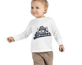 Camiseta de manga larga para niños pequeños con logo de Big Brother / Est. 2026, Revelación de Hermanos