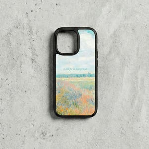 May include: Black phone case with a landscape painting of a field of flowers under a blue sky. The text "to live for the hope of it all" is printed on the case.