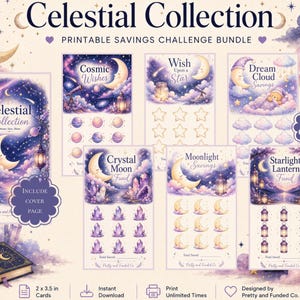 Celestial Mini Savings Challenge Collection | Digital Download | Printable Cash Stuffing Tracker | Moon & Stars Savings Challenge