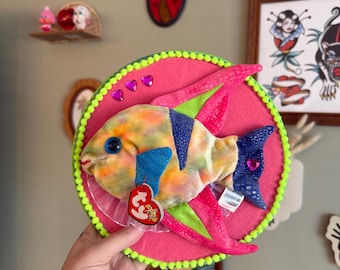Neon Rainbow Fish Beanie Baby Plushie Taxidermy Wall Hanging