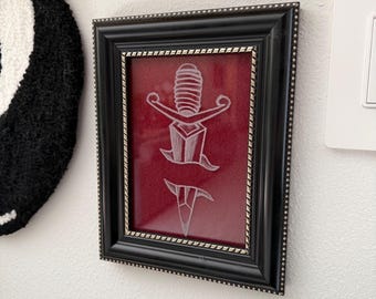 American Traditional Dagger Glass Engraving in Frame