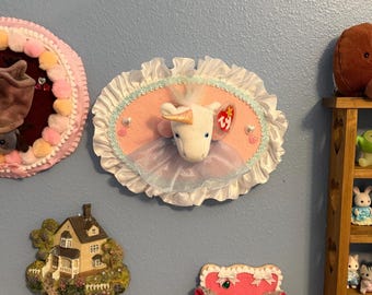 Frilly Mystic the Unicorn Beanie Baby Plushie Taxidermy Wall Hanging