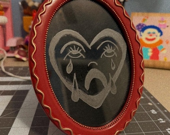 Crying Heart American Traditional Glass Engraving Frame Art