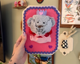 Gray Teddy Bear Stuffed Animal Plushie Taxidermy Wall Hanging