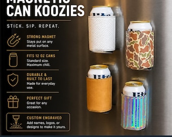 Magnetic Can Cooler | Leatherette, Custom Engraved, Fits 12oz Cans