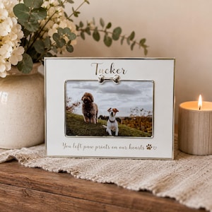 Personalized Dog Picture Frame | Engraved Enamel Pet Photo Frame with Silver Bone | Custom Dog Memorial Frame | Pet Lover Gift | 6x4 Frame
