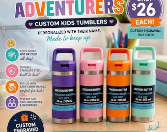 Personalized Kids Tumbler | Custom Engraved Stainless Steel Water Bottle