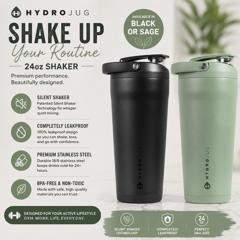Personalized HydroJug Shaker 24oz | Custom Engraved Insulated Protein Bottle image 1