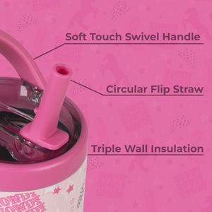 May include: Pink and white insulated tumbler with a soft-touch swivel handle and circular flip straw. The tumbler features triple-wall insulation and the text "HOWDY BONDI".