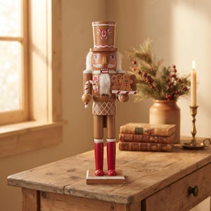 Wooden Nutcracker Soldier, 36cm Christmas Guard Decoration Gold Hat