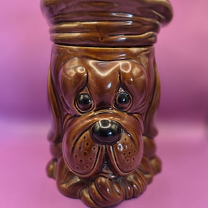 Vintage Price and Kensington Ceramic Dog Cookie Jar | Retro P&K Sad Hound Treat Pot Made in England | 1960s Kitchenalia Kitsch