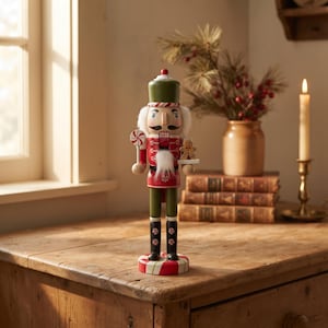 Wooden Nutcracker Soldier, 28cm Christmas Guard Decoration  Cup Cake Hat