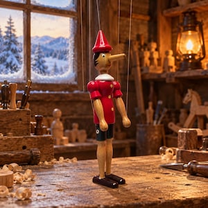 Handmade and Hand Painted Wooden Pinnochio with Moveable Arms/Legs Christmas Display