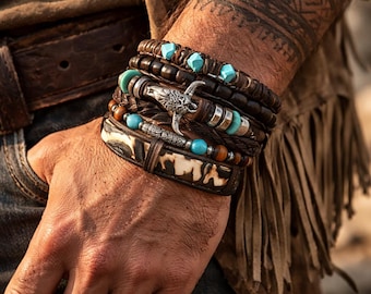 Braccialetto con perline tribali / Braccialetto boho ispirato ai nativi, gioielli con spirito festivo, stile rustico