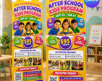 After School Program Banner Template, Vertical ,Editable Canva School Welcome Sign, Kids Club Camp Event Poster