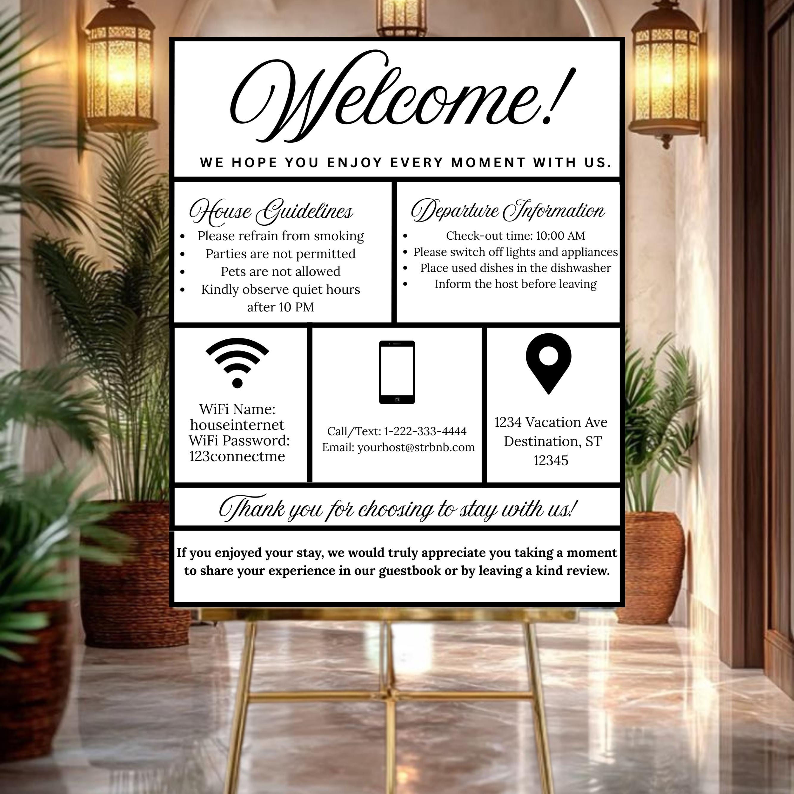 Welcome Sign for Short, Term Rentals, Editable Airbnb & VRBO Template ...