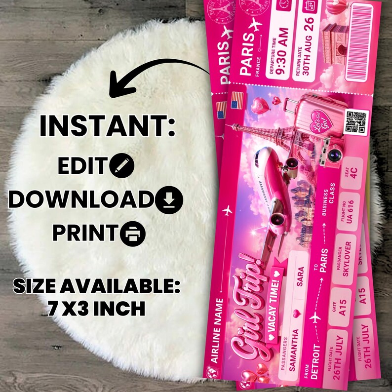 Editable Boarding Pass Template | Printable Airline Ticket Invitation | Girls Trip Boarding Pass | Canva Travel Invite | Digital Download