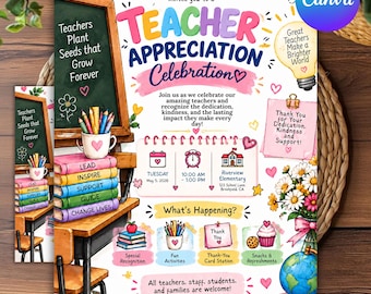 Plantilla de folleto para el Día Mundial del Maestro, folleto de agradecimiento al profesorado, póster escolar del 5 de octubre, descarga digital.