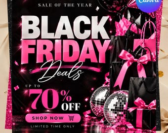 Black Friday-reaflyer, Cyber ​​Monday-kampanjmall, redigerbar Canva Flash-readesign, digital nedladdning