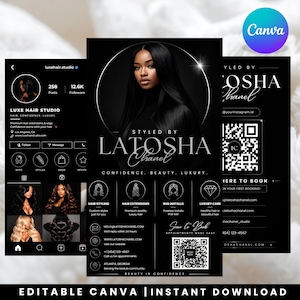 Instagram Business Card Template, QR Business Card, Hairstylist Nails Lashes Salon, Beauty Artist Canva Template, DIY text Instant Download