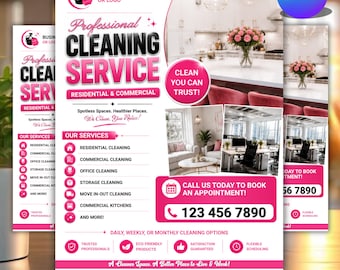 Folleto de servicios de limpieza, folleto de limpieza de casas, plantilla de Canva para limpieza de oficinas, marketing para negocios de limpieza, descarga digital