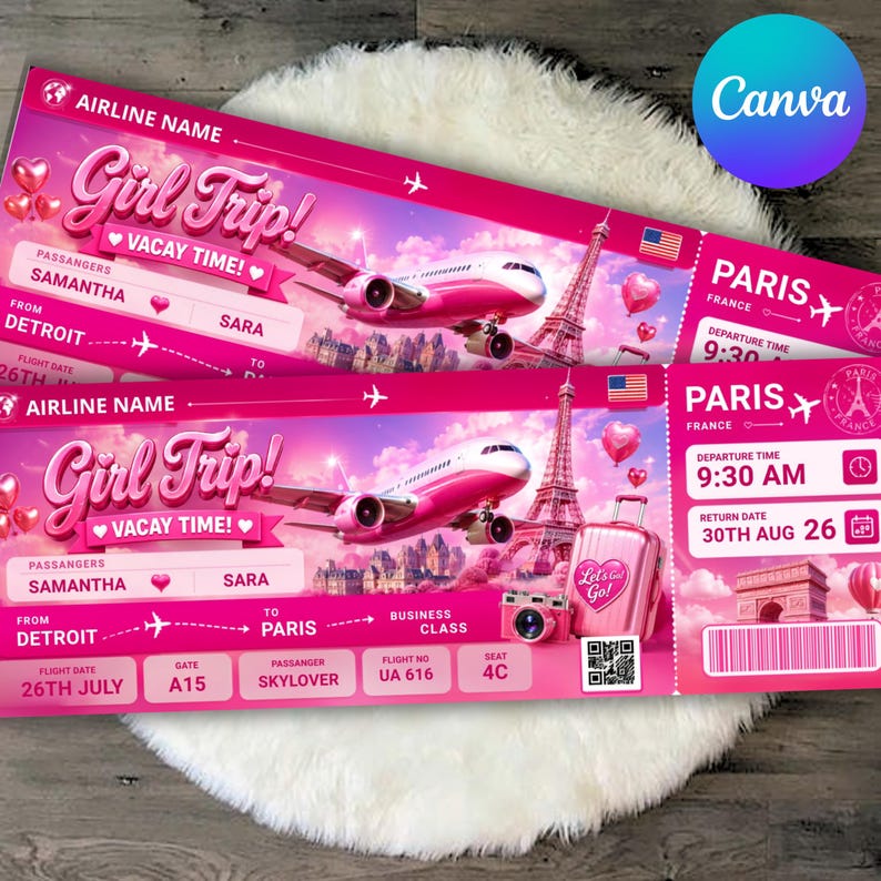 Editable Boarding Pass Template | Printable Airline Ticket Invitation | Girls Trip Boarding Pass | Canva Travel Invite | Digital Download