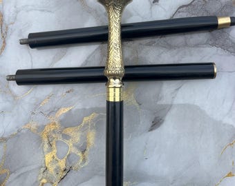 Brass Mushroom Handle Walking Cane – Vintage Style Wooden Cane, Black or Brown Finish
