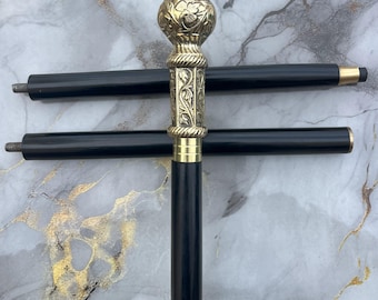 Brass Knob Handle Walking Cane – 36 Inch Wooden Black/Brown – Vintage Style Mobility Aid