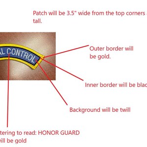Custom Curved Name Patch Honor Guard, Embroidered Arch Patch, Uniform Name Tab Patch, Gold Lettering Patch, Sew On / Iron On Patch