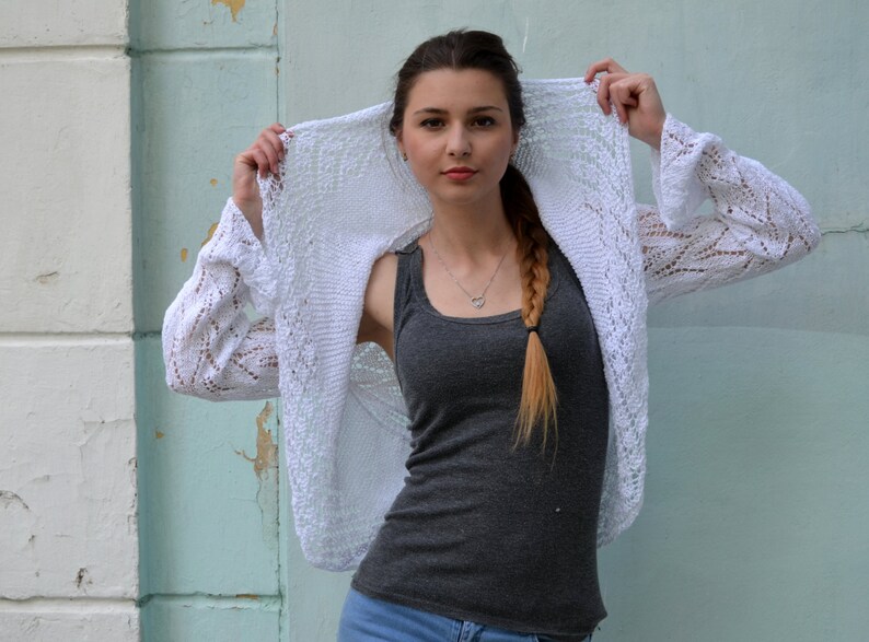 Lace summer shrug long sleeve bolero knit woman/'s bolero Knit bridal shrug sweater white shrug SALE Jacket Long Sleeves