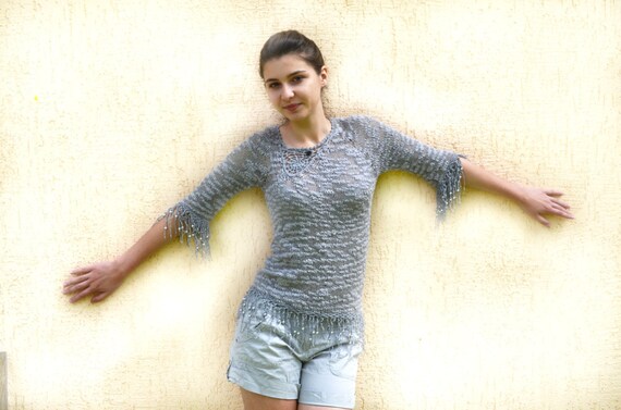 Items similar to Hand Knit Sweater from cotton yarnEco Cotton sweater Ravelry seesuzsews leafy sweater