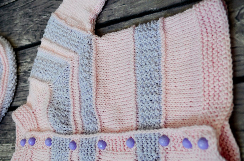 toddler clothes organic cotton, Sweater hat Set Toddler cardigan pink gray Cardigan Hand Knit Baby Girl Sweater Baby shower Gift