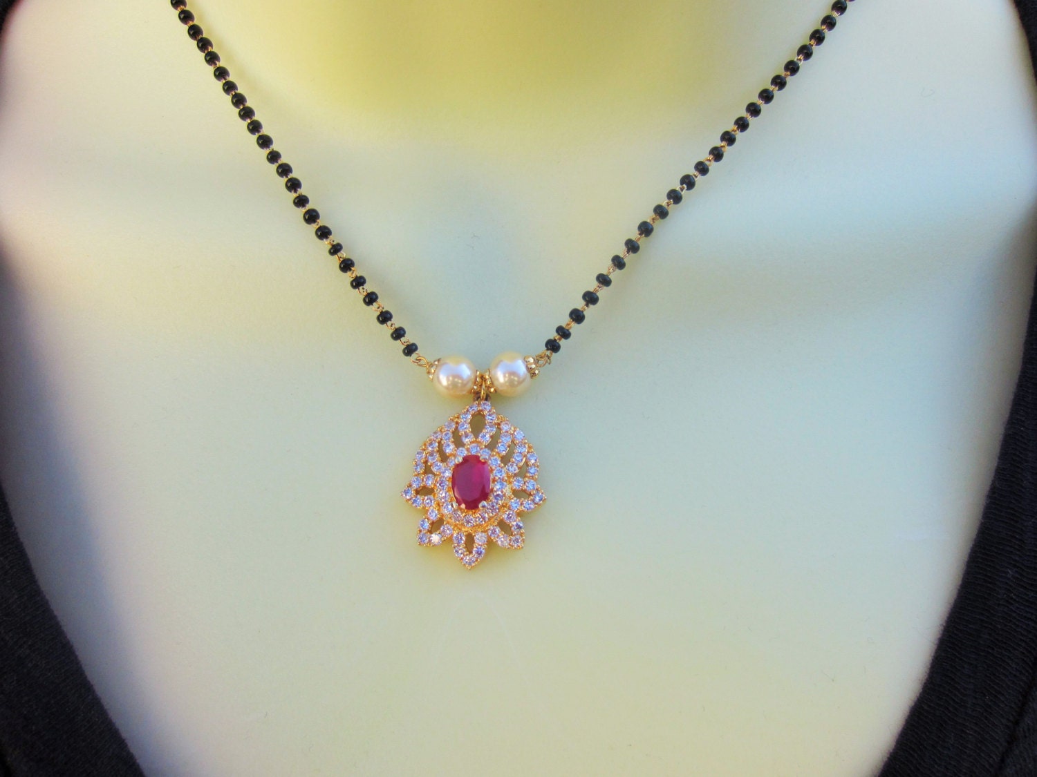 On Sale Ruby and CZ Pendant Mangalsutra 