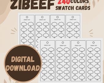 Zibeef 240-kleuren acrylmarker kleurstalen sjabloonpagina's, printbare kleurenkaart PDF, A4 US Letter direct te downloaden set