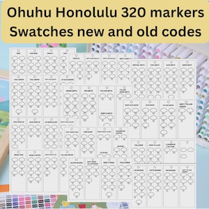 Ohuhu Honolulu 320 Chromatic Color Swatch Template-New & Old Codes with Names, Alcohol Marker Organizer Chart, Instant Digital Download