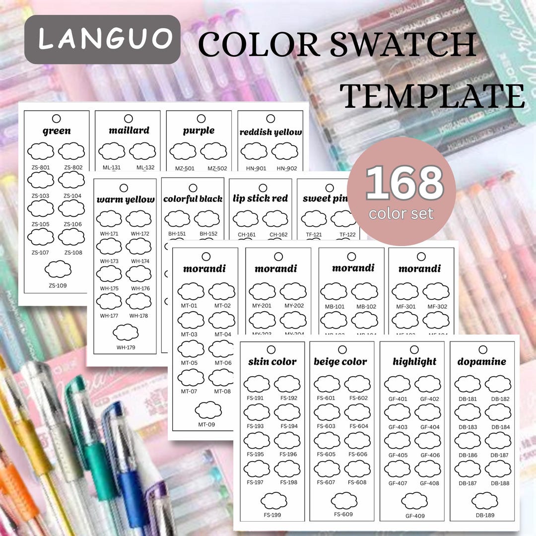 Languo Color Swatch 168 Tones Printable | Gel Pen Swatch PDF | Soft Tip ...