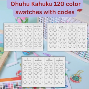 Ohuhu Kahuku 120 Schede campione di pennarelli acrilici, tabella stampabile in PDF organizzata per colore, campioni vuoti con codici, download immediato