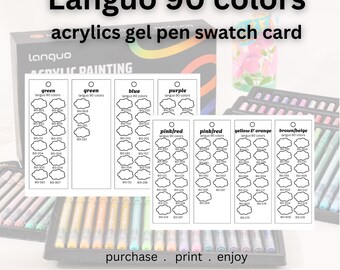 Languo 90-delige acrylverf en gelpen Staalsjablonen Kleurreferentiekaart Afdrukbare kleurenserie PDF Direct downloaden