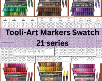 Tooli-Art 21-serie penseelmarkering staalsjabloon digitale pdf enkele pagina afdrukbare kleurstalengrafiek direct downloaden