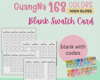 GuangNa 168-delige sjabloon voor acrylmarkerstaal, hoogglans afdrukbare kleurenkaart, blanco en voorgekleurde directe digitale pdf-download